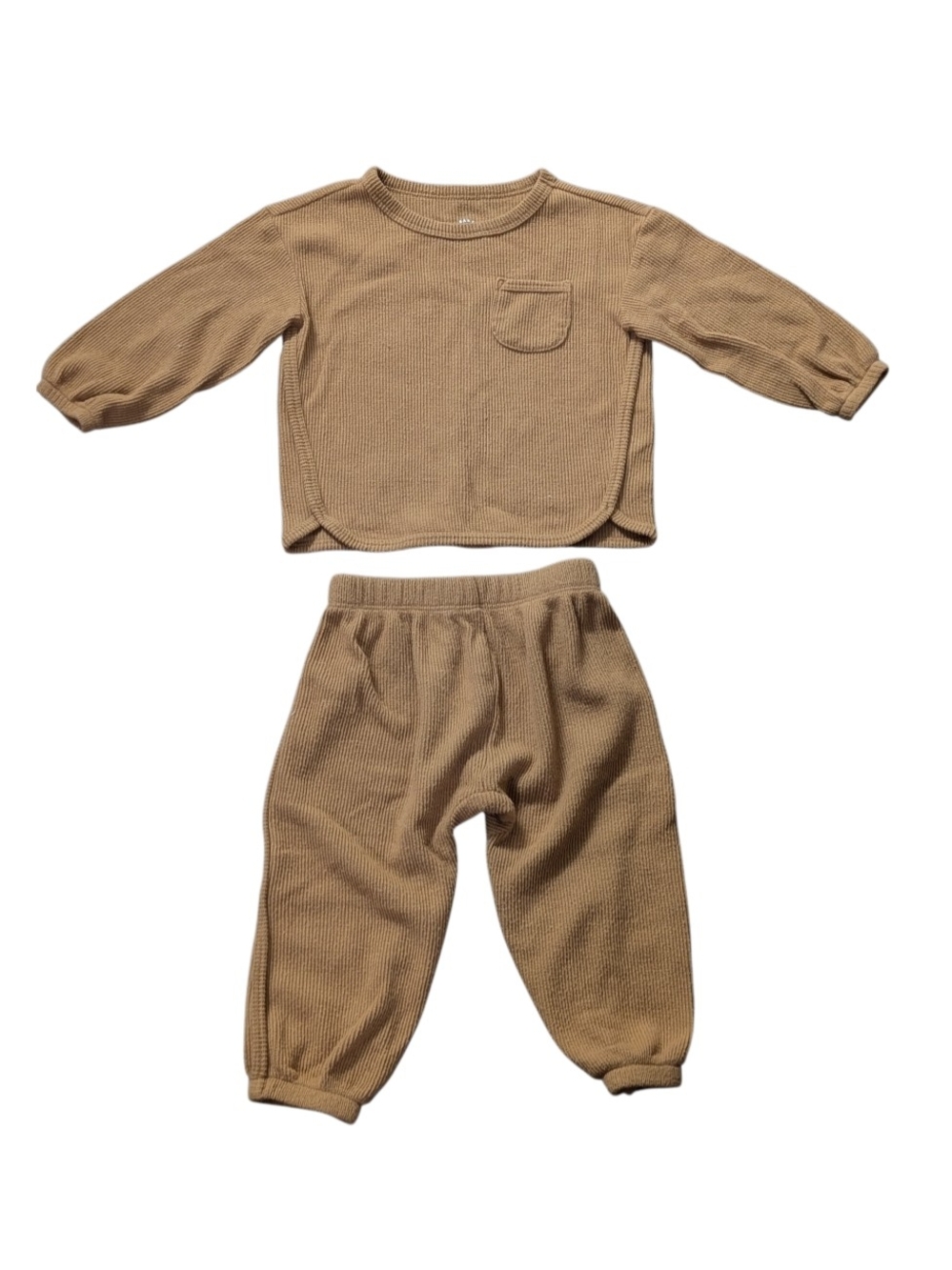 Kids Waffle Knit Pajama 2PC Set - Tan Size 18M
